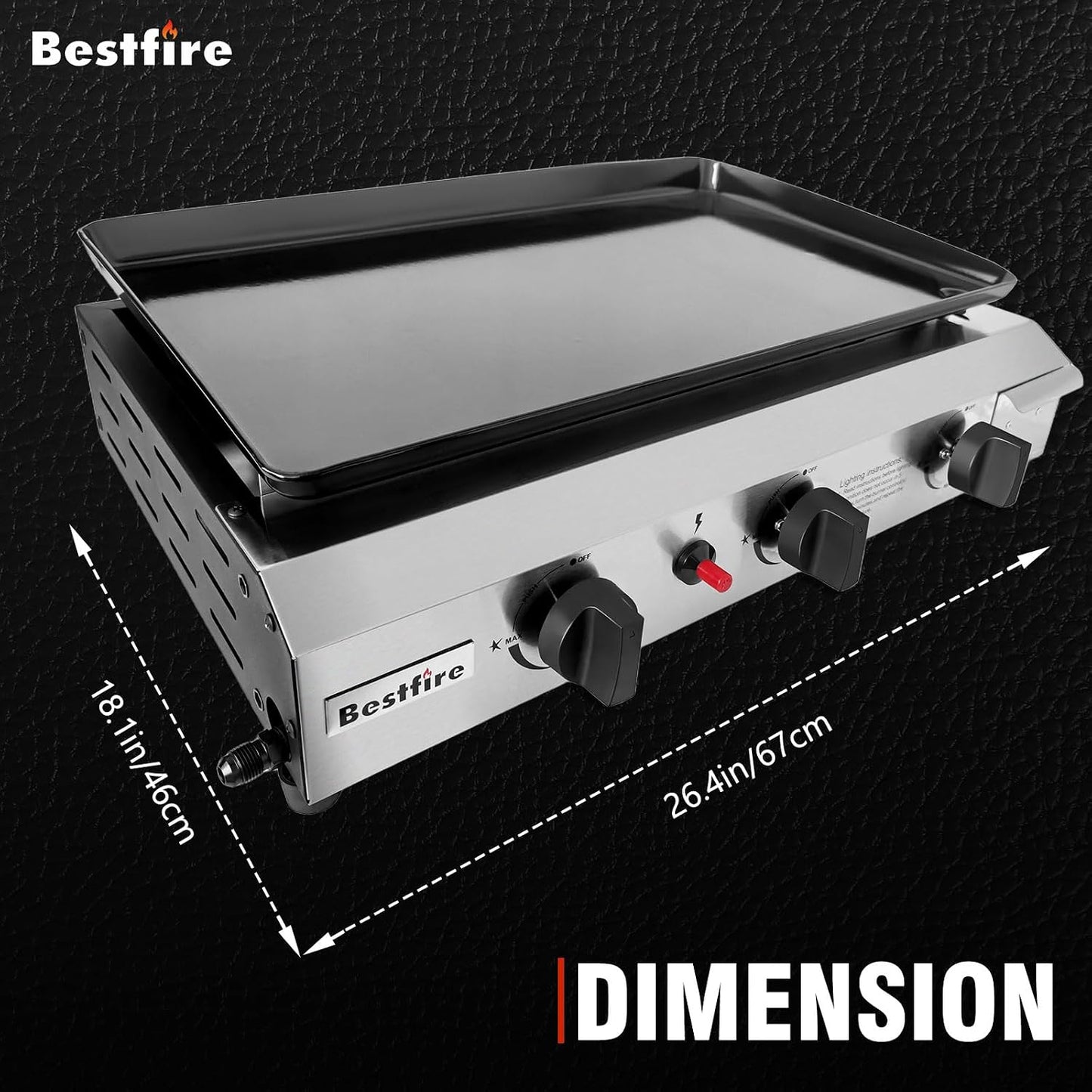 Bestfire Dual Fuel Propane Gas Charcoal Grill Combo Black Dual Lids, Flat Top Grill With 2 Side Shelves for BBQ, Outdoor and Backyard Cooking