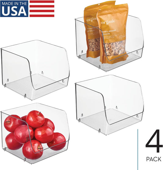 iDesign Stackable Clear Open Front Storage Bin, 4-Pack | Easy Access Organizer, For Kitchen, Pantry or Cabinet