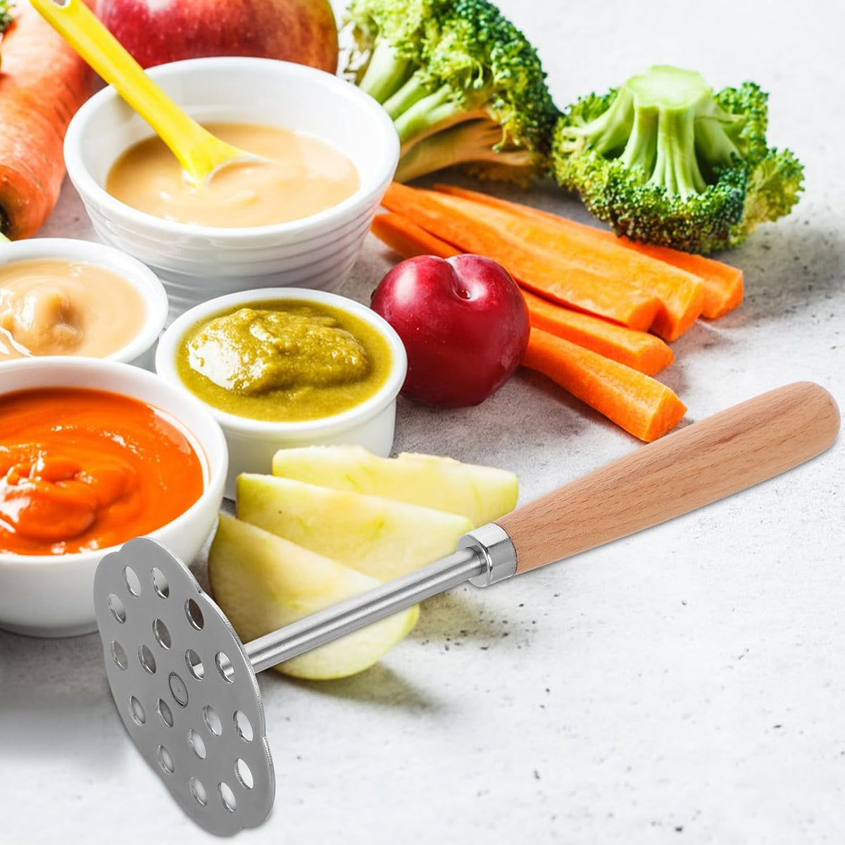 NUOBESTY Potato Masher with Handle Manual Vegetable Presser for Potatoes Fruits Avocados Garlic and Baby Food Stainless Steel Kitchen Tool 8.66 X 3.14 X 3.14 in