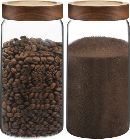 6 pc Glass Spice jars Glass Jars with Screw Lid 5 oz Acacia Wood Glass Herb Sugar Coffee Bean Ground Container Food Storage Canister for Candy Pantry Tea Seasoning Meal Prep Snack (6*150ml(5oz))