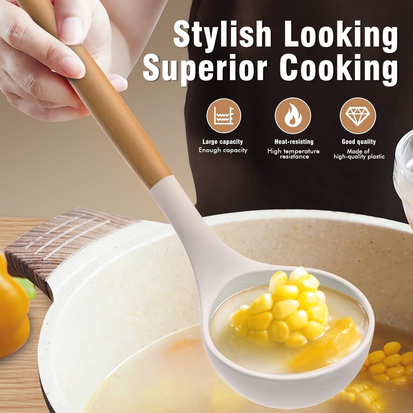 Silicone Cooking Utensils Set - AVGPD Silicone Kitchen Utensils for Cooking Wooden Handles, 446°F Heat Resistant Kitchen Utensil Spatula Sets, Gadgets for Non-Stick Cookware BPA FREE (Black)