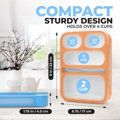 kinsho Bento Lunch-Box for Adults Kids Lunches, Portion Control Container Boxes for Women Girls Boys | Leak-Proof Snack Containers, BPA-Free Utensils 5 Compartments | Blue & Green 2 Pack Set