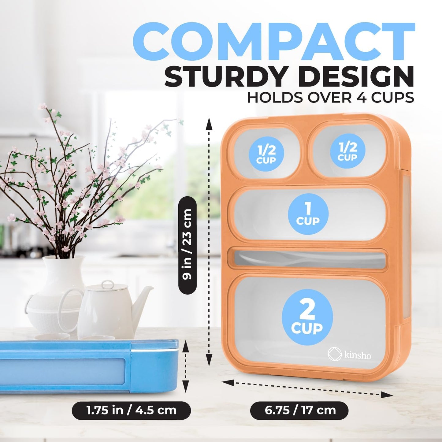 Bento Lunch Box Kids & Adults, Lunch and Snack Containers for Boys & Girls with 3 Compartments - School, Work Daycare, Meal Planning Portion Control Container, BPA-Free Boxes, Utensils, Blue 1 pack