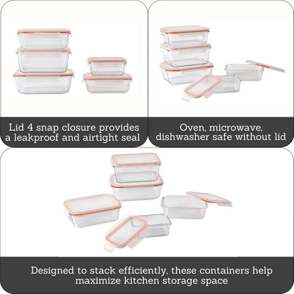 IMUSA Glass Food Storage Containers with Lids 6-Piece Set, Borosilicate Meal Prep Containers with Silicone Seal, Leakproof, Airtight, Freezer, Oven & Microwave Safe
