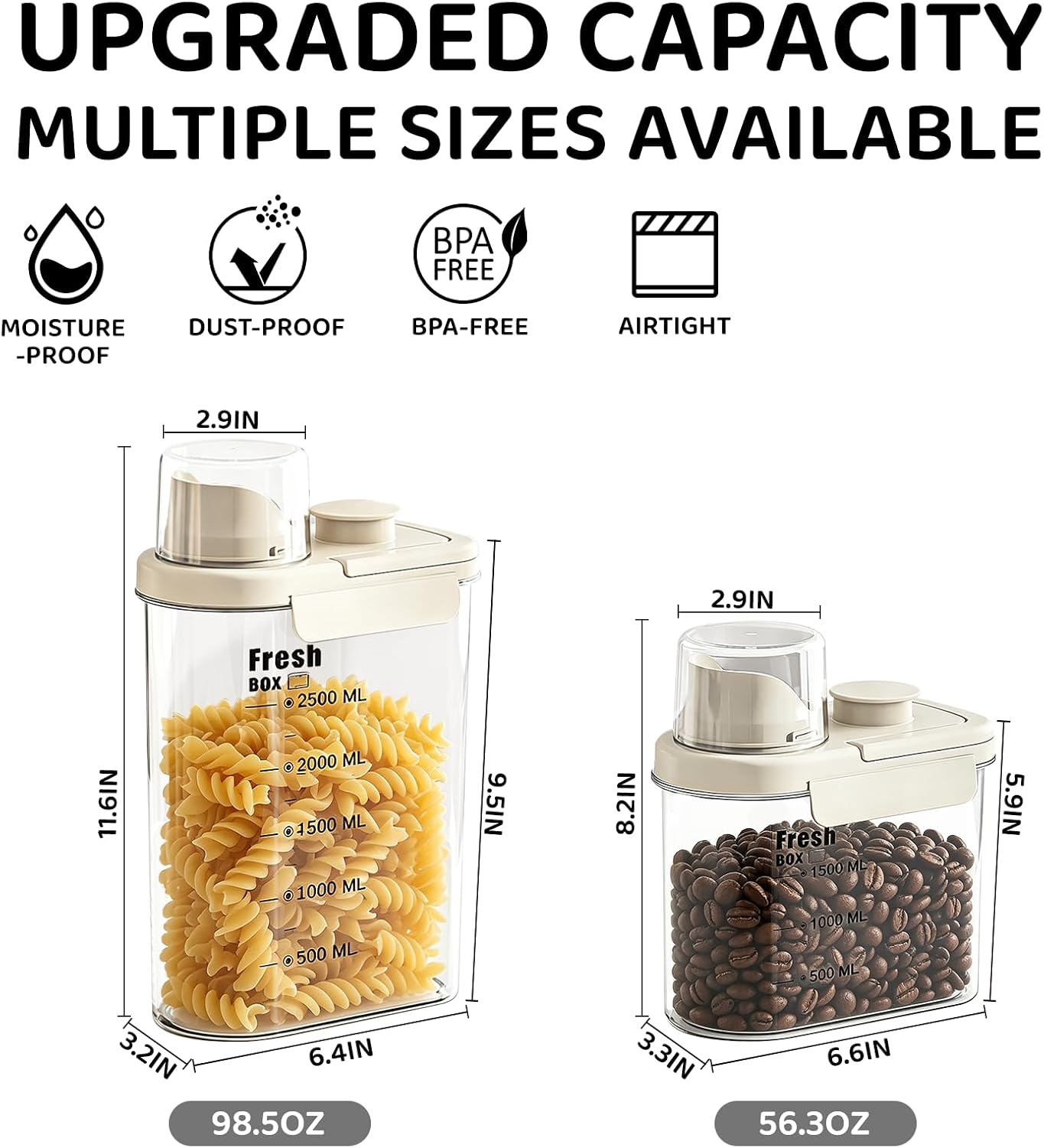Air Tight Cereal Container Organizer-2PC 98.5oz Food Storage Container with Outlet Measuring Cup Lid, Ideal for Dry Food, Rice, Sugar, Pet Food dispenser - BPA free（Green）