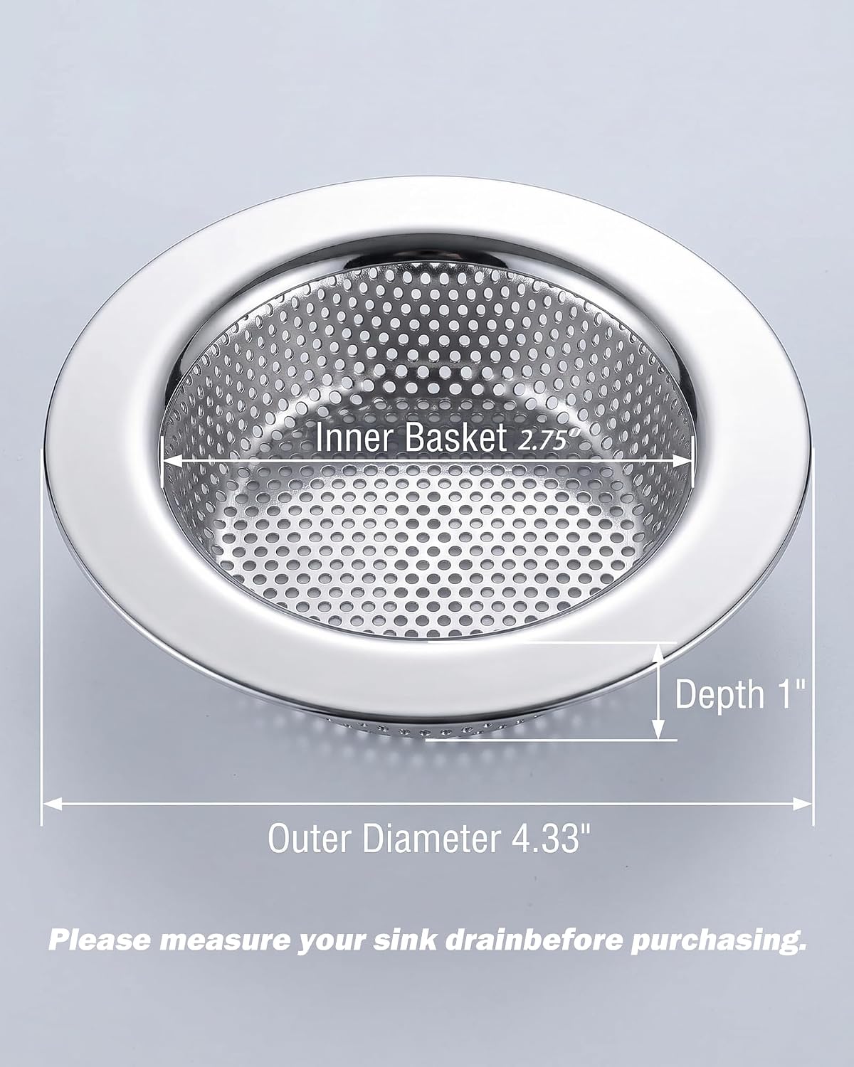 Kitchen Sink Strainer Stainless Steel with 4.33" Rim (2-Pack)