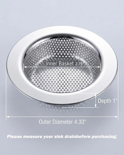 Kitchen Sink Strainer Stainless Steel with 4.33" Rim (2-Pack)
