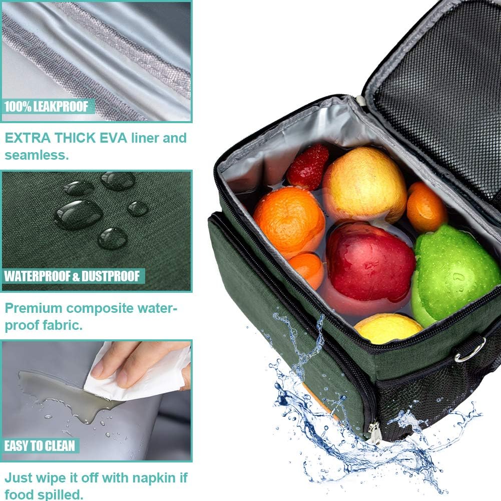 Tiblue Insulated Lunch Bag for Women/Men, Reusable Lunch Box for Office Work School Picnic,Leakproof Freezable Cooler Bag with Adjustable Shoulder Strap for Kid/Adult(Medium, Black & White Stripes)