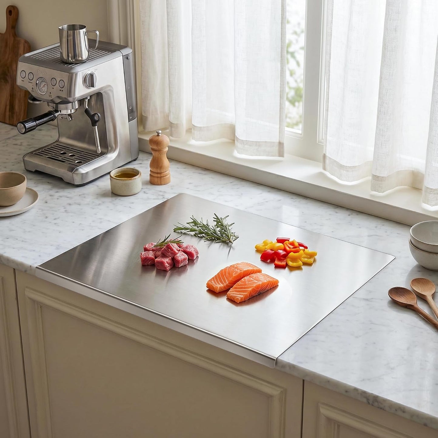Stainless Steel Cutting Board Set with Lip, 2 Pack 16" & 24" Metal Chopping Boards for Kitchen Countertop, Non-Slip Food Prep Boards for Meat & Vegetables