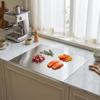 Stainless Steel Cutting Board Set with Lip, 2 Pack 16" & 24" Metal Chopping Boards for Kitchen Countertop, Non-Slip Food Prep Boards for Meat & Vegetables
