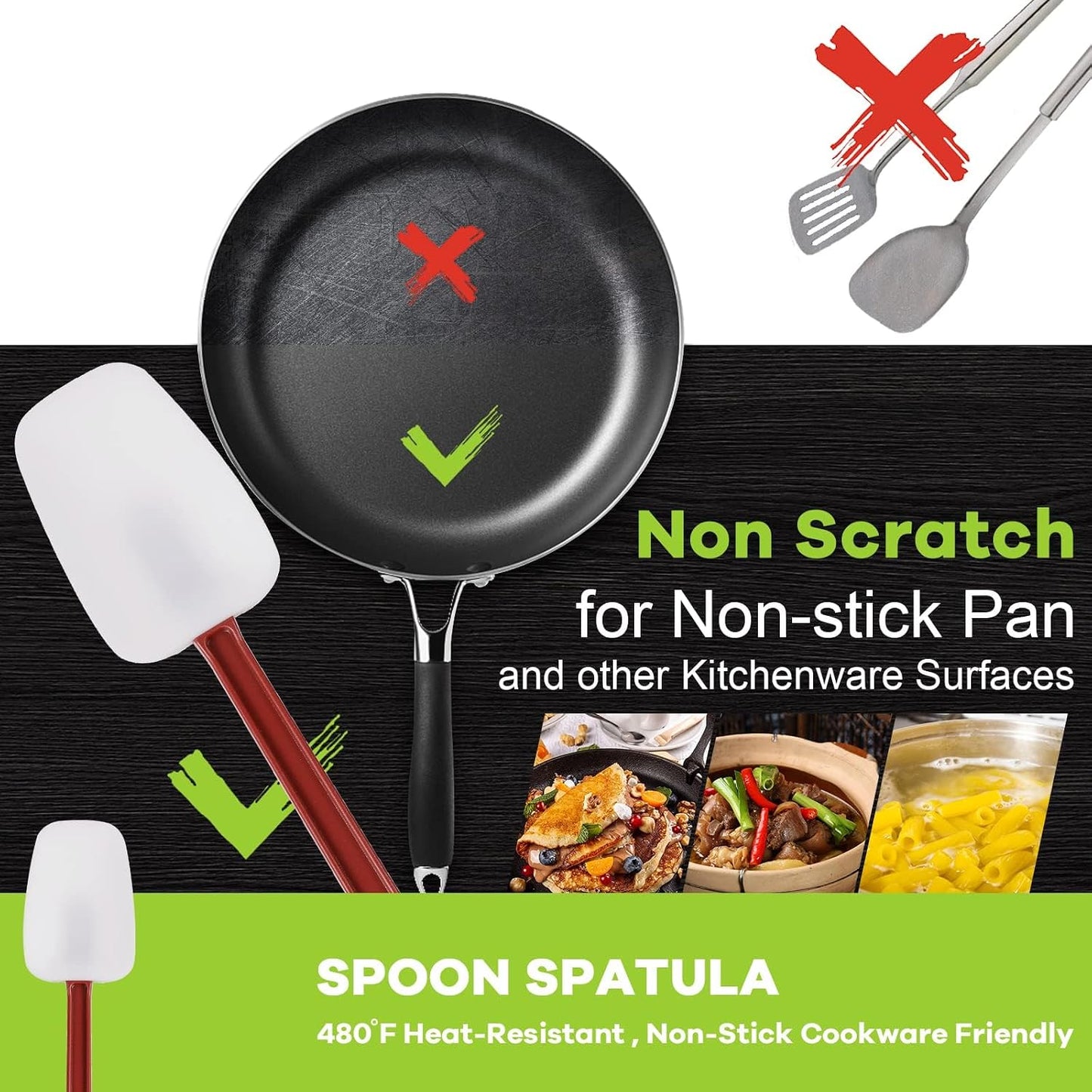 3 PCS Commercial Grade Heat Resistant Silicone Spatulas, 9.5-Inch Rubber Spatulas for Baking, Nonstick & BPA-Free