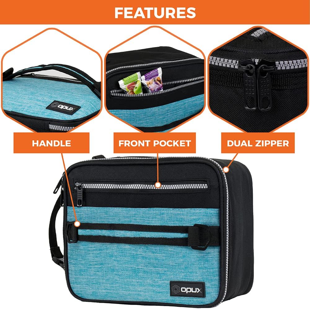 opux Insulated Lunch Box for Men Women Adult, Compact Lunch Bag for Kids Boy Girl Teen, Soft Lunch Cooler Bag for Work School, Leakproof Lunchbox Lunch Pail with Clip-on Buckle, Grey Flowers