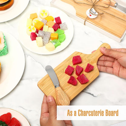 Tioncy 12 Sets Bridal Baby Shower Cheese Prizes Christmas Kitchen Gifts Mini Charcuterie Board Set with Knife Wooden Board Thank You Box for Christmas Wedding Party Guests Game Gifts(Bamboo)
