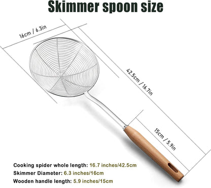 IQCWOOD Spider Strainer with Wood Handle - 5.5 Inch Fryer Scoop