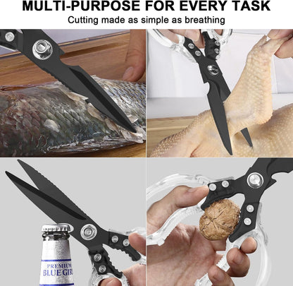 CGBE Kitchen Scissors, Multi-Purpose Kitchen Shears, Heavy Duty Dishwasher Safe Food Scissors for Chicken, Poultry, Fish, Meat & Herbs with Non-Slip Grips - Sliver