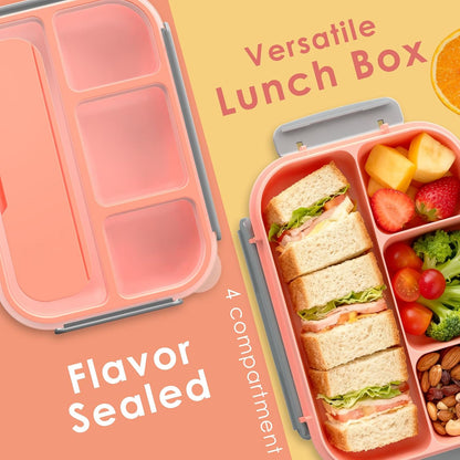 WHALEHOUSE Bento Lunch Box, 1300ML 4 Compartments Meal Prep Container with Utensil, Airtight Food Storage Container with Snap Locking Lids, Microwave/Dishwasher/Freezer Safe, On the Go