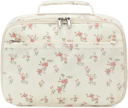 Bluboon Insulated Lunch Bag for Girls & Boys, Corduroy School Lunch Box with Cooler & Organizer Compartments, Leak-Proof Lunch Tote for School, Travel (Corduroy Strawberries Beige)