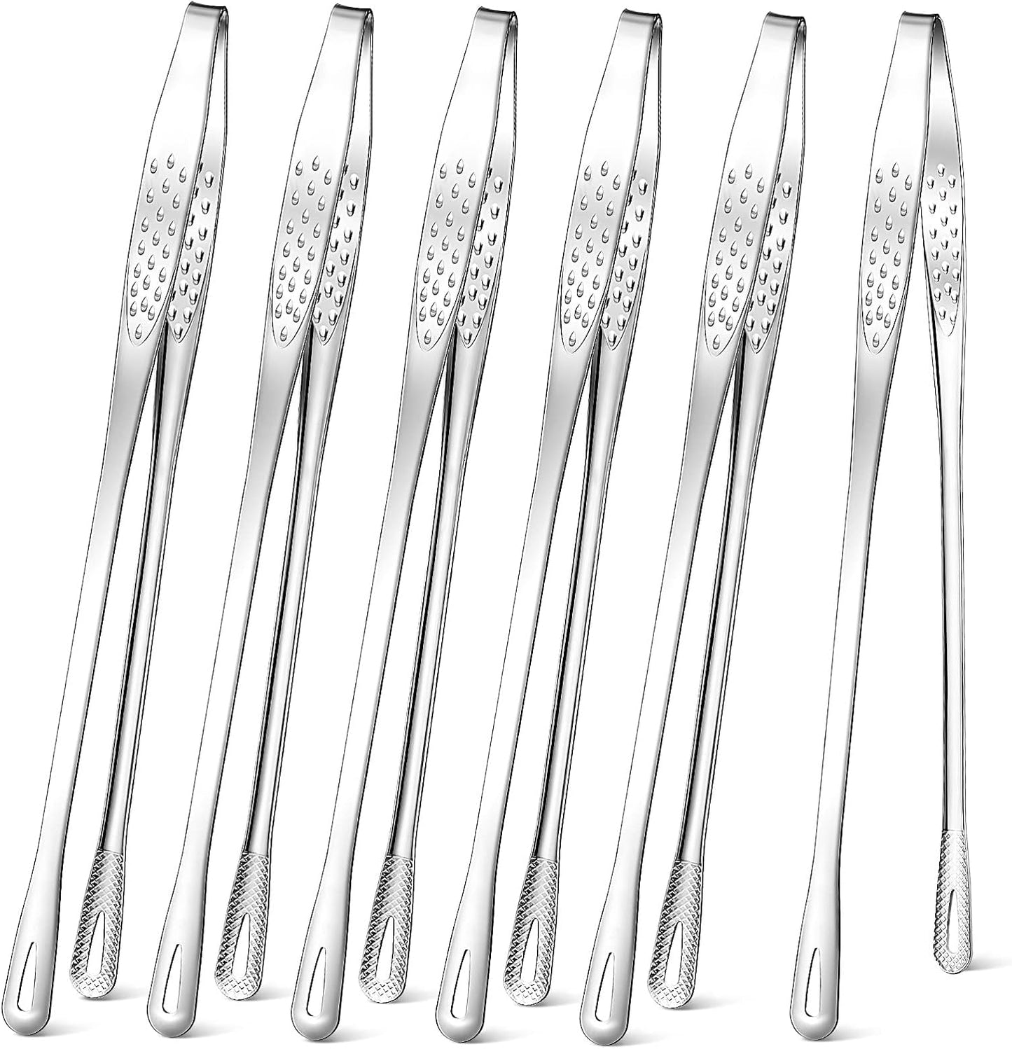 meekoo 6 Pcs 7.8 Inches Stainless Steel Korean BBQ Grill Tongs Japanese Barbecue Tongs for Cooking Portable Kitchenware Home Outdoor Steak Salad Food
