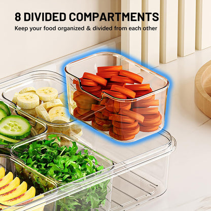 Snackle Box Container with 4 Forks, Divided Serving Tray with Lid and Handle, Veggie and Fruit Platter Tray for Parties, Large Food Organizer Box with Stainless Steel Forks, 8 Compartment