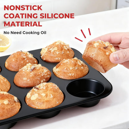 Silicone Muffin Pan for Baking: 12 Cup Muffin Pan with Metal Reinforced Frame, Regular Size Cupcake Egg Bites Molds for Baking, BPA Free Silicone Muffin Tray, Dishwasher Safe (1 Pack, Red)
