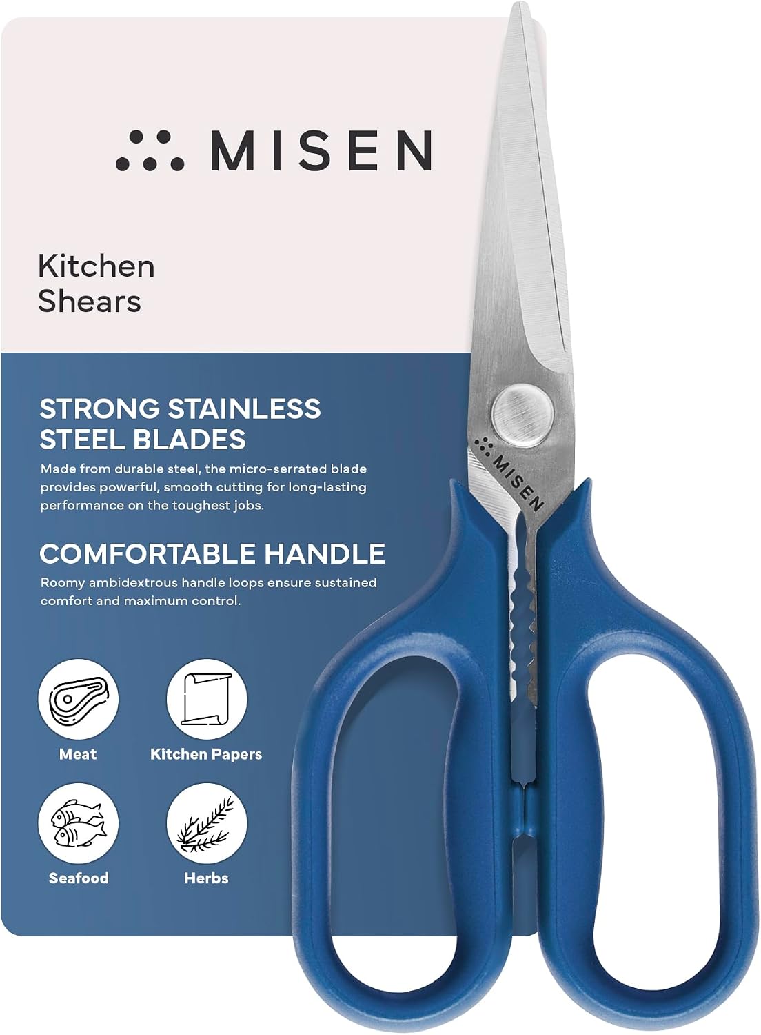 Misen Heavy Duty Kitchen Shears - Stainless Steel, Versatile and Easy Clean Scissors for Meat, Herbs and Veggies - Ambidextrous Comfort Handle - Professional Grade - Black