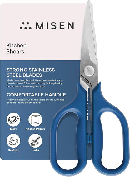 Misen Heavy Duty Kitchen Shears - Stainless Steel, Versatile and Easy Clean Scissors for Meat, Herbs and Veggies - Ambidextrous Comfort Handle - Professional Grade - Black