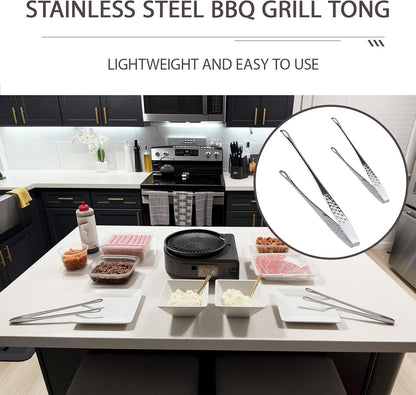 2 Pcs Stainless Steel BBQ Grill Tongs, Kitchen Tongs for Cooking, 11 inch & 9.4 inch Grill Tongs Set, BBQ Tweezers, Cooking Clamp Tool for Grilling Steak Vegetables Salad, Clip Head Hollow Design