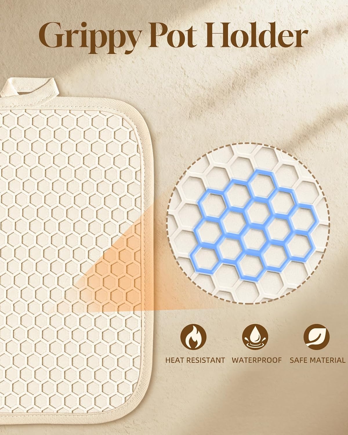 100% Cotton Potholders Textured Soft Silicone Grip Daisy Gingham