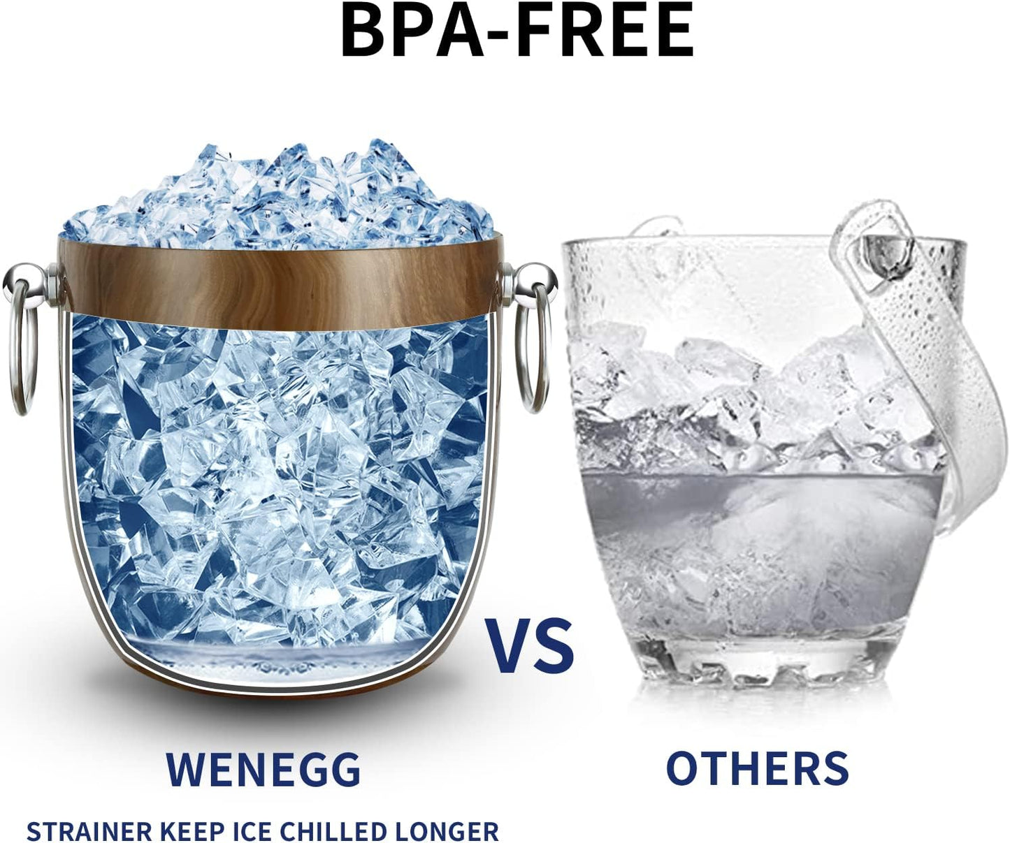 Ice Bucket with Lid, Scoop, Tongs and Strainer - Well Made Insulated Stainless Steel Keep Ice Frozen Longer - Ideal for Cocktail Bar, Parties, Chilling Wine, Champagne - 3 Liter (Stainless Steel)