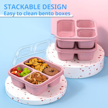 Snack Boxes (3 Pack) - Stackable Bento Boxes with 3 Compartments, Meal Prep Containers Reusable, Lightweight Lunch Containers for Kids and Adults, BPA Free (Blue)