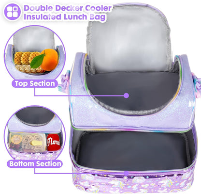 Kids Double Decker Cooler Insulated Lunch Bag, Back to School Large Meal Tote for Boys, Girls, Men, Women, with Adjustable Strap, Soccer