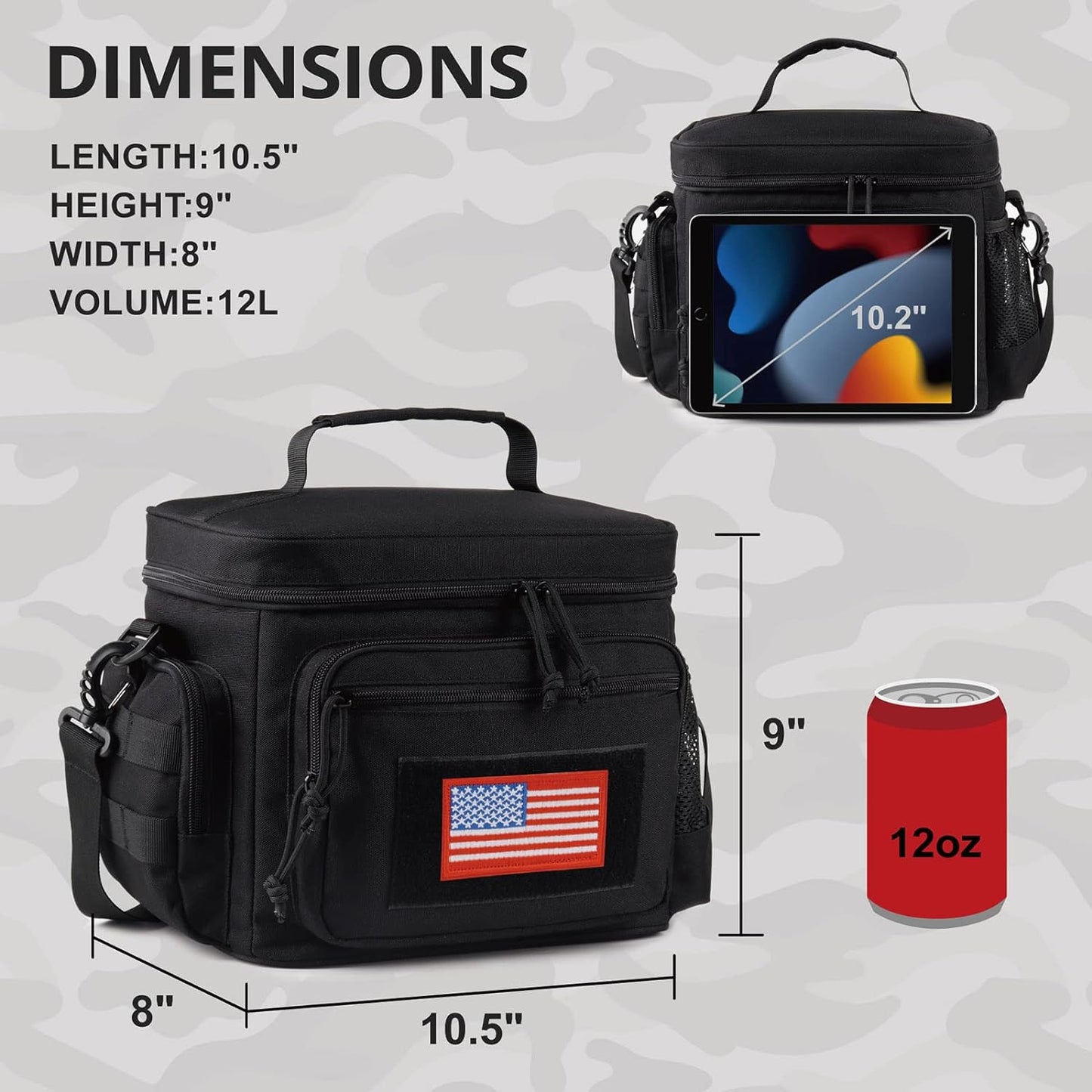 Lunch Box for Men, Tactical Lunch Bag MOLLE Webbing Leakproof Insulated Lunch Cooler Women Adult Meal with Adjustable Shoulder Strap Lunch Pail (Blue)