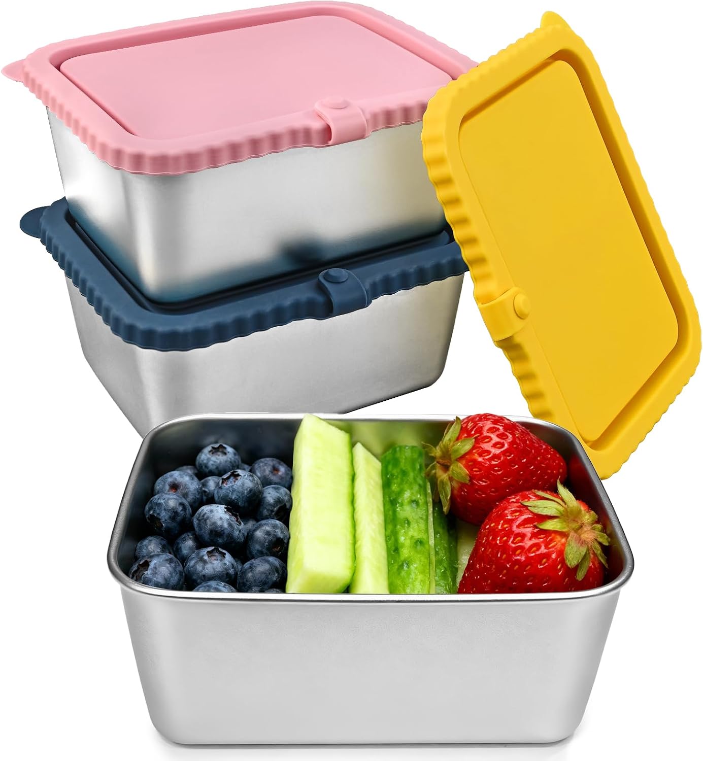 4-Pack Stainless Steel Snack Containers with Silicone Lids, 20oz Leakproof Food Storage Meal Prep Containers Reusable Metal Bento Lunch Snackle Box Container for Travel, Picnics, Office