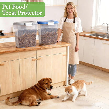 10-15 Lbs Dog Food Storage Container Airtight - Slim Pet Cat Food Container with Lid, Scoop and Cup - Clear Plastic Dry Food Storage Bin for Dogs, Cats, Bird Seeds, Kibble, Pellets, Rice, Flour