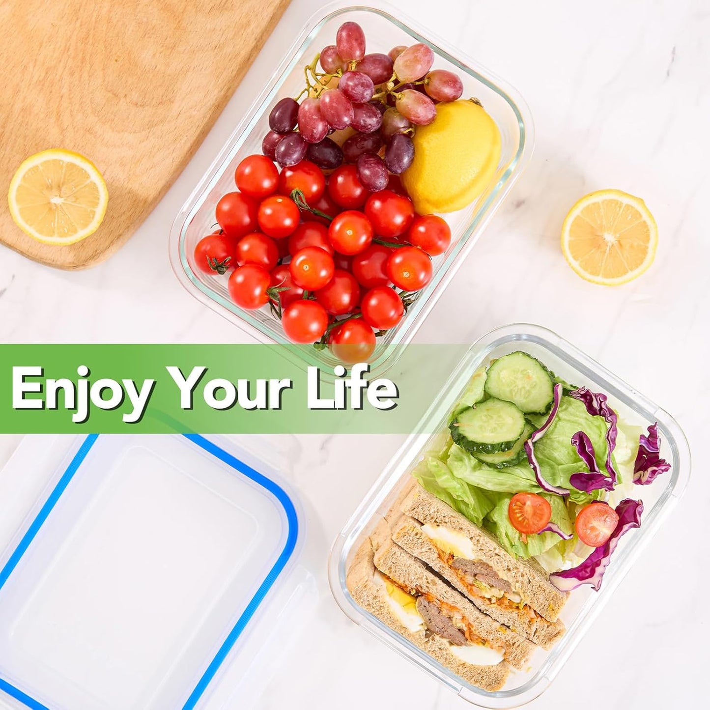 8 Pack Glass Meal Prep Containers with Lids, Glass Food Storage Containers with Snap Locking Lids, Airtight Lunch Containers for Microwave, Oven, Freezer and Dishwasher BPA Free (Green)