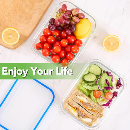 8 Pack Glass Meal Prep Containers with Lids, Glass Food Storage Containers with Snap Locking Lids, Airtight Lunch Containers for Microwave, Oven, Freezer and Dishwasher BPA Free (Green)