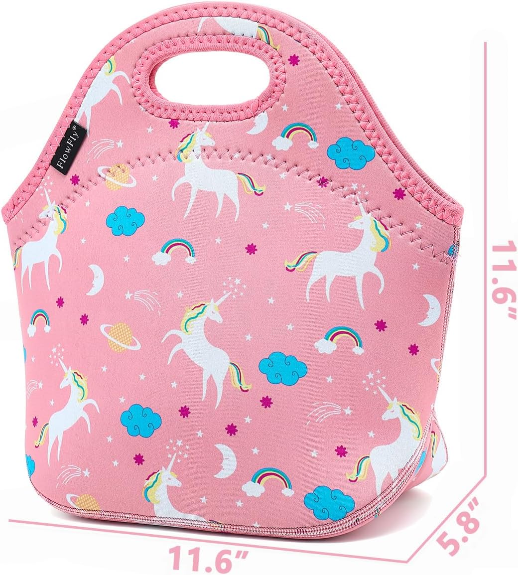 FlowFly Neoprene kids Lunch box Insulated Soft Bag Mini Cooler Thermal Meal Tote Kit for Boys, Girls,Men,Women,School,Work, Office,Black