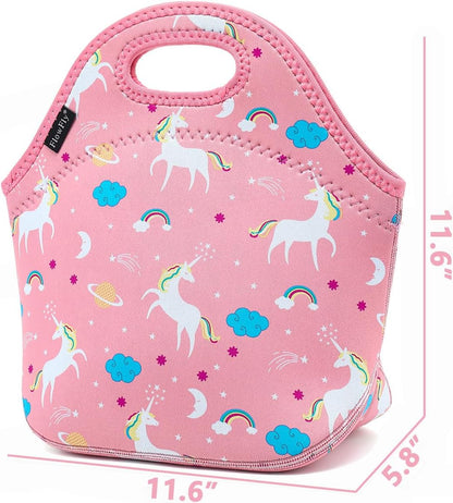 FlowFly Neoprene kids Lunch box Insulated Soft Bag Mini Cooler Thermal Meal Tote Kit for Boys, Girls,Men,Women,School,Work, Office,Black