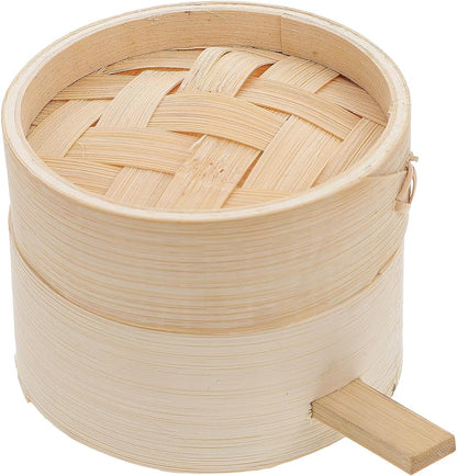 Mini Bamboo Steamer Basket with Cover and Handle 3.5 Inch Round Dim Sum Steamer for Dumplings Buns Home Kitchen Cooking