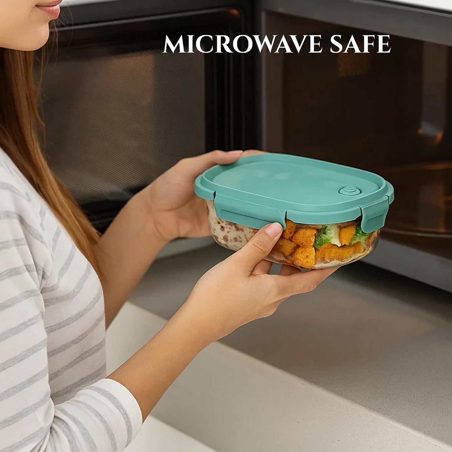 Neoflam 2 Compartment Glass Food Container with Airtight Lid – Divided Oval Bento Lunch Box with Vent, Reusable Meal Prep Storage, Microwave, Oven & Dishwasher Safe (37 oz, 1.1 Liter, 4.6 cups)