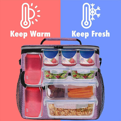 opux Insulated Lunch Bag for Men Women, Leakproof Black Lunch Box for Work, Portable Soft Lunch Cooler Bag with Shoulder Strap, Adult Lunchbox Lunch Pail for Kid Boy Girl School, 14 Can/8L