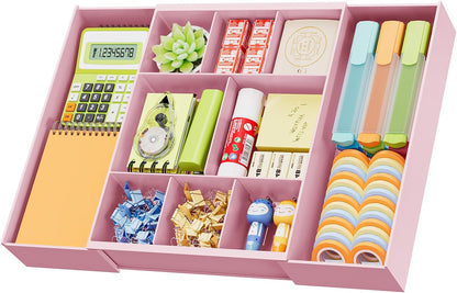 Marbrasse Expandable Desk Drawer Organizer, Clear Plastic Drawer Organizer Tray with 10 Adjustable Compartments, Desk Organizers and Accessories, 5 Drawer Dividers for Office Supplies, Makeup(Clear)