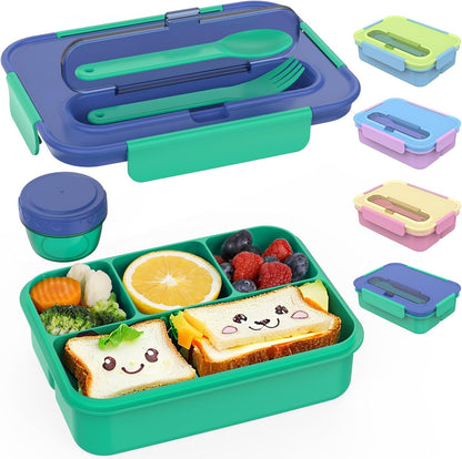 Caperci Bento Box for Kids - 50oz Larger Lunch Box Containers for Kids, Reinforced Leakproof, Built-in Sauce Cup, Utensils, 4 Compartments, BPA-Free Microwave & Dishwasher Safe (Lavender Pop)