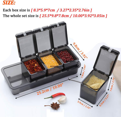 V·RESOURCING Clear Seasoning Box, 3 Pieces Seasoning Rack Spice Pots Storage Container for Spice Salt Sugar Cruet Liquid,Condiment Jars with 3 Spoons