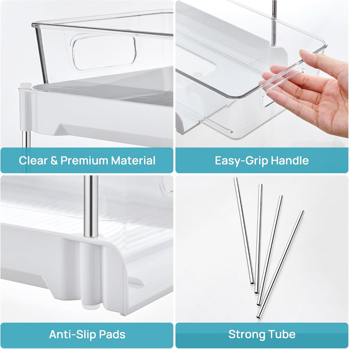 Vtopmart 4 Pack Bathroom Under Sink Organizers Organizer, 2 Tier Clear Pull-Out Organization (S-Standard)