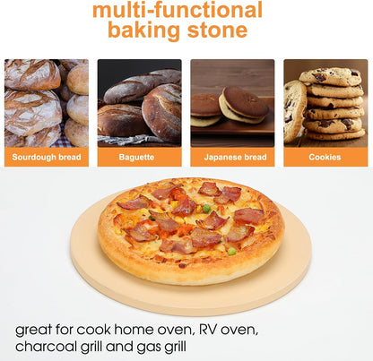 Small 10x10 Inch Cordierite Pizza Stone for RV Camper Oven & Grill, Square Baking Stone for Pizza, Bread, Pies, BBQ, Durable and Safe, with Plastic Scraper
