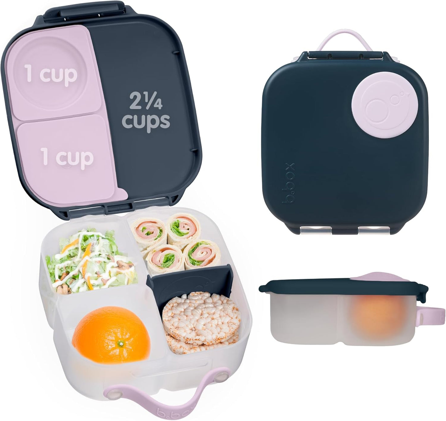 b.box Mini Lunch Box 2-Pack, Leak Proof Bento Box for Kids, 3 Compartment Snack Containers Ages 3+, Lunchbox for Daycare + School, Dishwasher Safe, BPA-Free, PFAS-Free, 4.25 Cup - Blue + Green