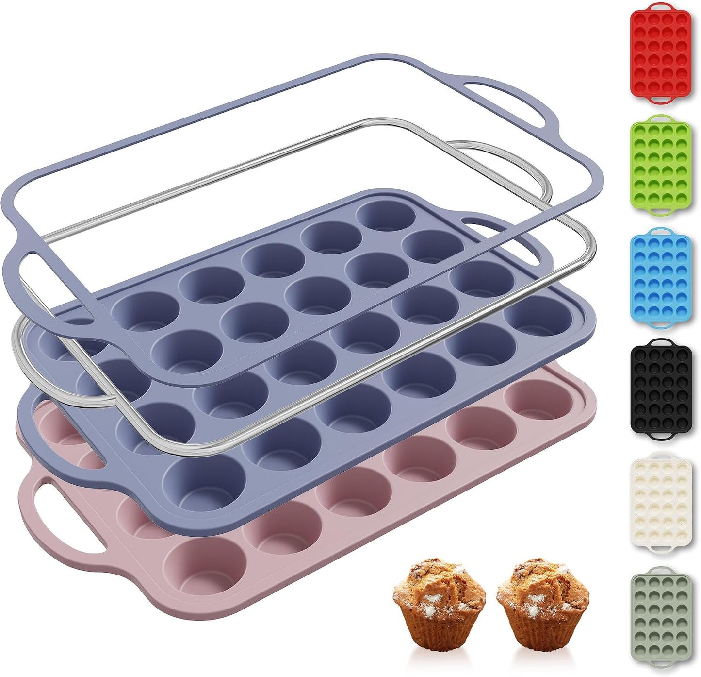 2 Packs 12 Cups Silicone Muffin Pan for Baking with Metal Reinforced Frame Regular Size Cupcake Pan Tray Egg Bites Silicone Cookie Molds Muffin Tin Tart Pans Sheet Set for Oven Dishwasher Safe