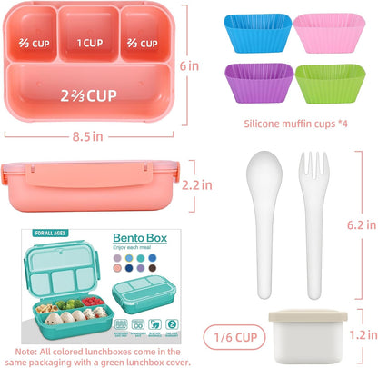 QQKO Bento Lunch Box for Kids Girls Boys, Toddler Kids Lunch Boxes for School, Lunch Containers for Adults with 4 Compartments, Sauce Container, Utensils, Food Picks and Muffin Cups, Purple