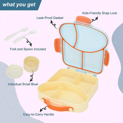 Bento Box for Kids School Lunch Box with Utensils and a Dipping Bowl, Leak-Proof 4 Compartments with Carrying Handle, BPA-Free Bento Box for Girls and Boys in School, Preschool, Daycare (Purple)